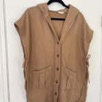 Pilcro Anthropologie  Tan Sleeveless Hooded Vest Button Tie Sides Poncho XXS/XS‎ Photo 4