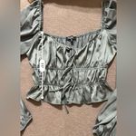 Mixed Threads Tie Front Square Neck Hunter Green Peasant Crop Blouse Size M Photo 11