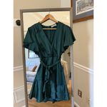 The Impeccable Pig  Womens Ruffle Mini Dress Size M Green V-Neck Long Sleeve Photo 2