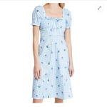 HVN Blue Holland Bow Tie Cotton Gingham Midi Dress sz 2 Blue Photo 2