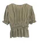 Moon River  Womens Tie Front Puff Sleeve Ruffle Peplum‎ Blouse Sage Green Large Photo 4