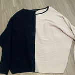 Joan Vass  Blue and Cream Colorblock Sweater Photo 0