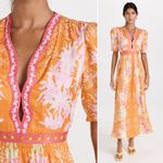 SALONI Tabitha Floral Print Silk Midi Dress Size 4 Orange Photo 11