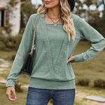  Women Fashion Square Collar Long Sleeve Tops  Photo 0