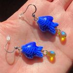 Handmade unique funky cute orange ceramic fish & Czech glass teardrop dangle earrings ⭐️🐟💕 Photo 5