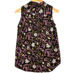 Loft XS Floral Tie Neck Top Sleeveless Black Purple Gold Office Retro Feminine Photo 3