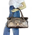 Salvatore Ferragamo METALLIC SILVER/BRONZE LEATHER FOLD OVER SHOULDER BAG Photo 0