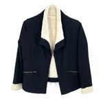 Soft Surroundings  Black Faux Fur Sherpa Cuff Collar Open Front Moto Jacket Photo 0