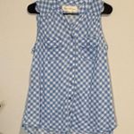 French Laundry  Blue Checkered button up Sleeveless Blouse Photo 0