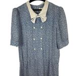 VTG 80s Joy Gordon Midi Blue White Semi Sheer Short Sleeve Nautical Dress 12 Photo 1