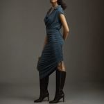 Anthropologie By Ruched Cowl-Neck Cap-Sleeve Midi Asymmetric Dress NWT Sz M Photo 1