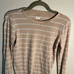 SO  Women's Tan Striped Long Sleeve Top SZ XS Summer Casual T Shirt Cute + Petite Photo 3