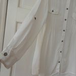 Soft Surroundings  White Pintucked Pleated Button Up Collared Blouse Size‎ Large Photo 3