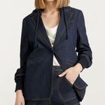 Cinq a Sept Denim Hooded Khloe Blazer Coat Indigo 2 Blue Photo 0