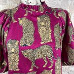Tyler Böe Leopard Cheetah Print Ruffle Hem Dress Pink Magenta Puff Sleeve XS Photo 1