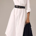 Maeve Anthropologie  The Soren Poplin Cotton Midi Shirt Dress White Size XL Photo 0