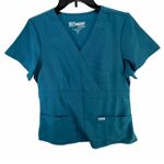 Grey's Anatomy Barco Riley Scrub Top M Bahama Blue 3 Pocket Mock Wrap Medical Photo 1