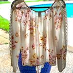 American Rag  CIE Semi Sheer Floral Chiffon Tie-Front Keyhole Lace Sleeve Blouse Photo 2