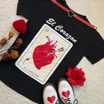 El corazón heart loteria card Mexican bingo graphic tee Black Photo 1