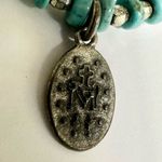 Vintage Virgin Mary blue and black beaded pendant necklace Photo 7