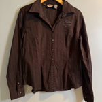 Harley Davidson Women’s Long Sleeve Button Down Riding Shirt Black Size L Photo 0