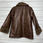 Blu Pepper  Brown Faux Leather Jacket Shearling Sherpa Lined Button Front Size S Photo 2