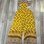 Free People  Maribelle Cut-Out Jumpsuit Size Medium Yellow Bohemian Paisley Photo 3