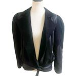 LA JOANNE Leather & Suede Vintage Moto Jacket Black Size Small Puff Sleeve Belt Photo 0