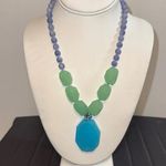 Talbots  Chunky Blue Quartz Pendant Green & Purple Stone Beaded Necklace Photo 0