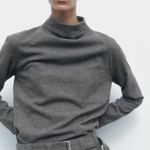 ZARA  Grey Wool Blend Mock Turtleneck Long Sleeve Women’s Blouse Top Size Small Photo 0