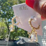 Noir gold tone pearl paved open loop crystal square drop bow earrings Photo 2