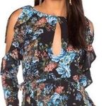 LPA FLORAL ROMANTIC WHIMSY GOTH BLACK BLUE COLD SHOULDER RUFFLED LONG SLEEVE TOP Photo 0