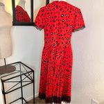 MIKAEL AGHAL Red Leopard Pleated Midi Dress Lace Trim Size 6 Photo 5