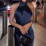 ZARA  maxi dress satin slip gown Elegant blue Halter formal party wedding prom Photo 2