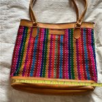 Vintage Vibrant Multicolor purse with Tan Leather Trim Red Photo 2