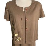 Vintage 90s Hand Painted Maxi Dress Set S Mocha Hawaiian Button Up Top Floral Brown Photo 1