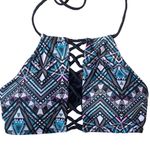 Rue 21 Rue Blue Geometric Cutout High Neck Halter Swim Top Photo 5