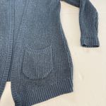 LL Bean Blue Waffle Stitch Hooded Open Cardigan Sweater Pockets Size MEDIUM Photo 3