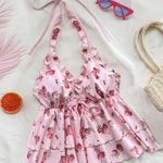 SheIn Pink Floral Halter Top Photo 0