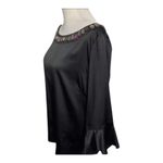ECI  New York Black Soft Satin Rhinestone Bell-Sleeve Blouse Size L Stretch Zip Photo 5