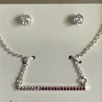Mixit NWT Silver Necklace with Red Gemstone Bar Pendant and Earring Se Photo 1