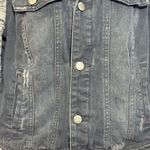 Free People  Black Distressed Denim Jacket with Knit Sleeves size M Photo 2