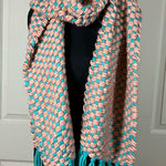 Anthropologie Woven Knit Scarf in Teal and Peach Photo 0