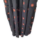 Free People  Dahlia Embroidered Black Dress Puff Sleeve Brown size Small Photo 6