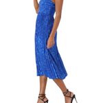 Lulus Chic Sensibility Cobalt Blue Satin Jacquard Pleated Midi cocktail Dress Photo 2