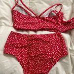 SheIn Bathingsuit Red Floral Retro High Waisted Photo 3
