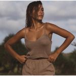 ✨En El Mar Knit Cropped Sweater Cami Top, Sleeveless Spaghetti Strap Size XL Brown Photo 0