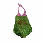 Purple and Green Mermaid Costume 3 Piece Halter Top, Skirt, and Bow Size L Photo 2