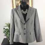 STRESA ASL Women's Blazer Button Gray Stripe 12P Jacket Long Sleeve Open Front Size 12 Photo 0