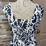 Magaschoni Tiered Linen Midi V-Neck Dress - Blue And White Floral Sz 6 Photo 12